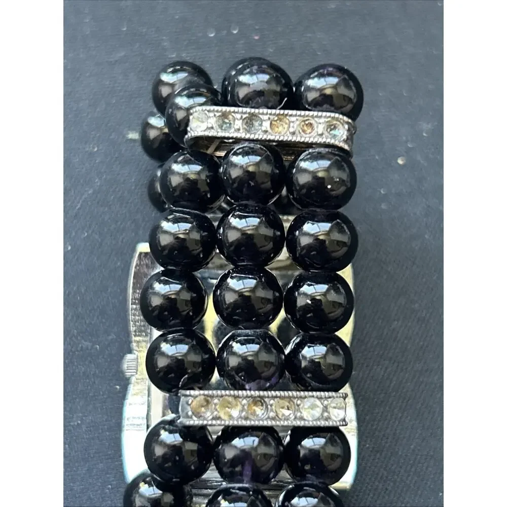 Fent Silver Tone Black Bead Band Women’s Quartz Watch